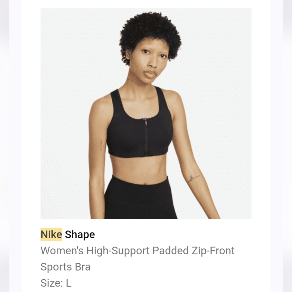 NWT Nike Shape Padded Front Zip Sports Bra